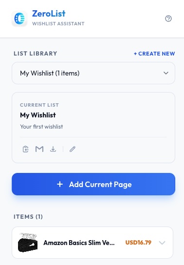 ZeroList Extension Screenshot